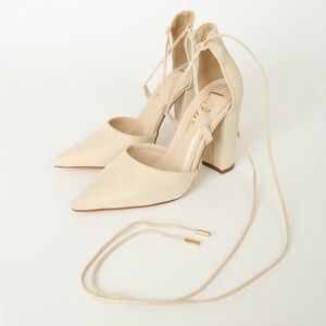 Lulus Luna Light Nude Suede Lace-up Heels Beige - Size 6.5